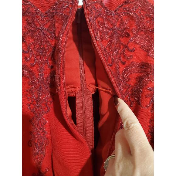 Marchesa Notte Strapless Embroidered Dress Size 2 Red Formal Cocktail Silk Blend - Picture 5 of 14